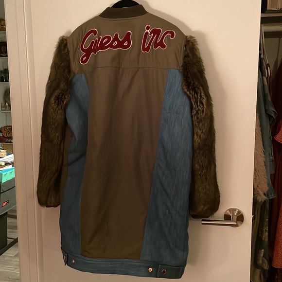 Guess Faux Fur Denim Color Block Coat - Picture 10 of 11